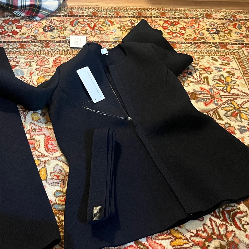 Scanlan Theodore Navy Midi Skirt Set jacket belt - Picture 8 of 9